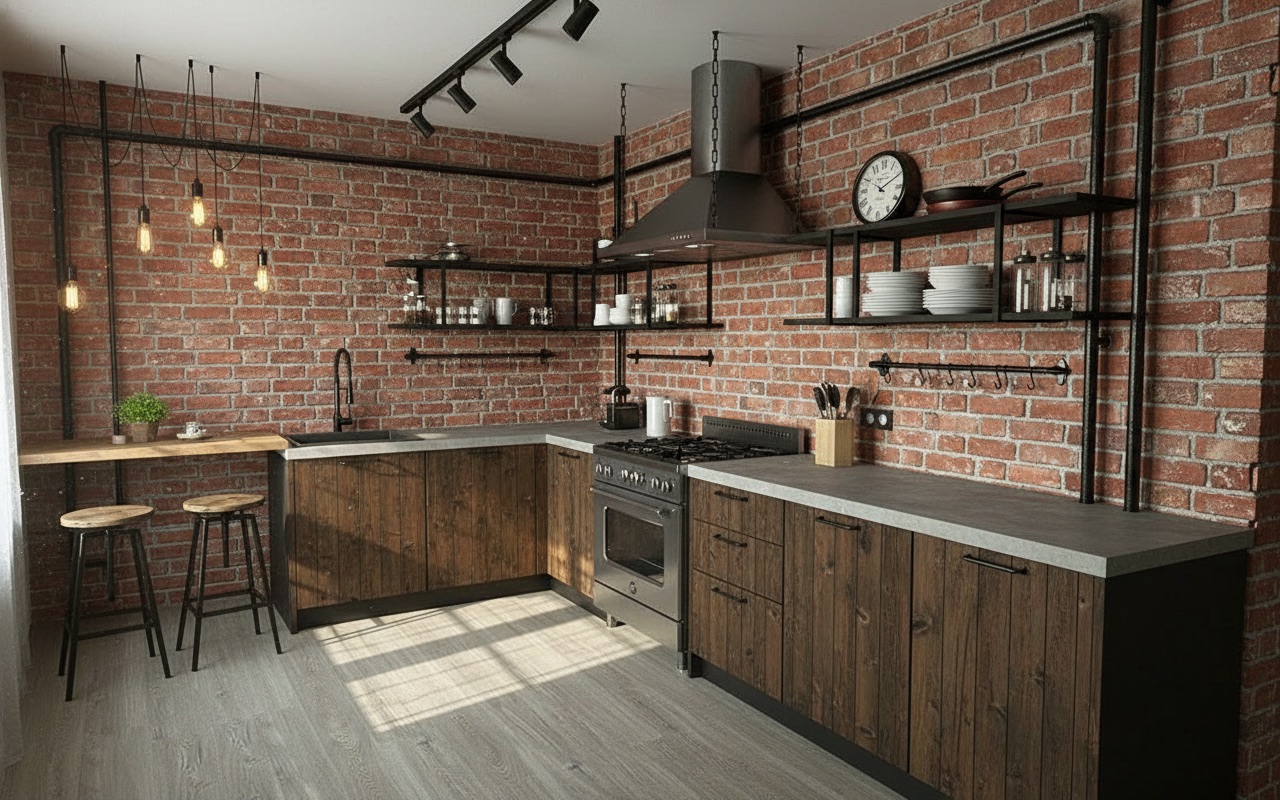 Кухня в стиле Loft: фактуры, металл, открытые поверхности